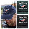 Justice For Charlie Kirk Washed Denim Baseball Cap LM32 65465