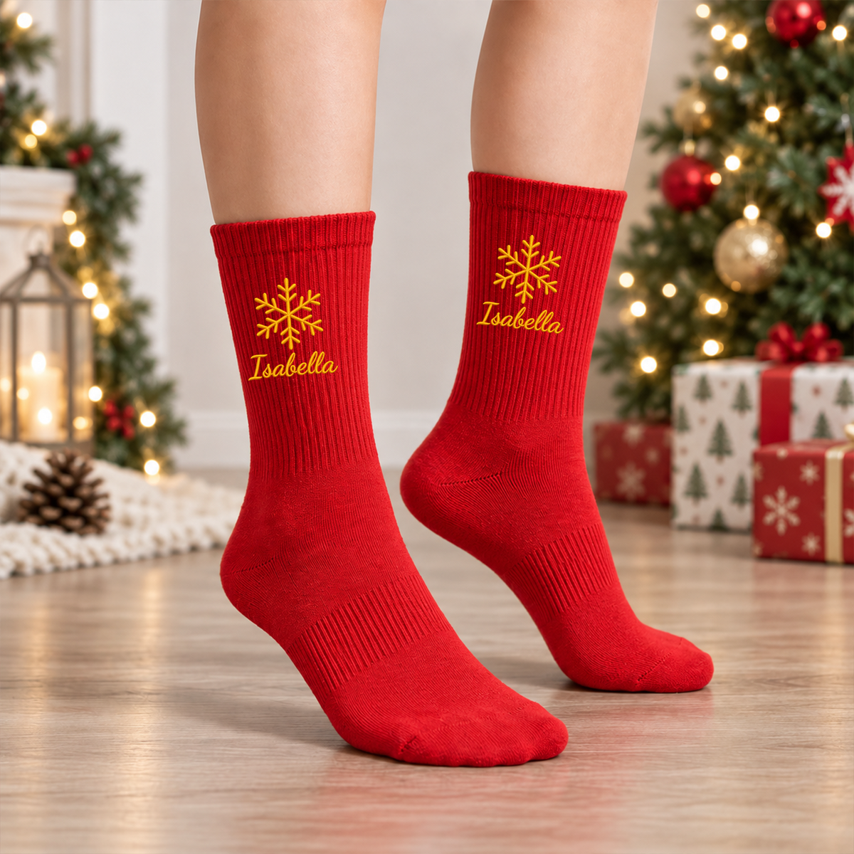 Personalized Name Snowflake Embroidered Christmas Socks HA75 919522