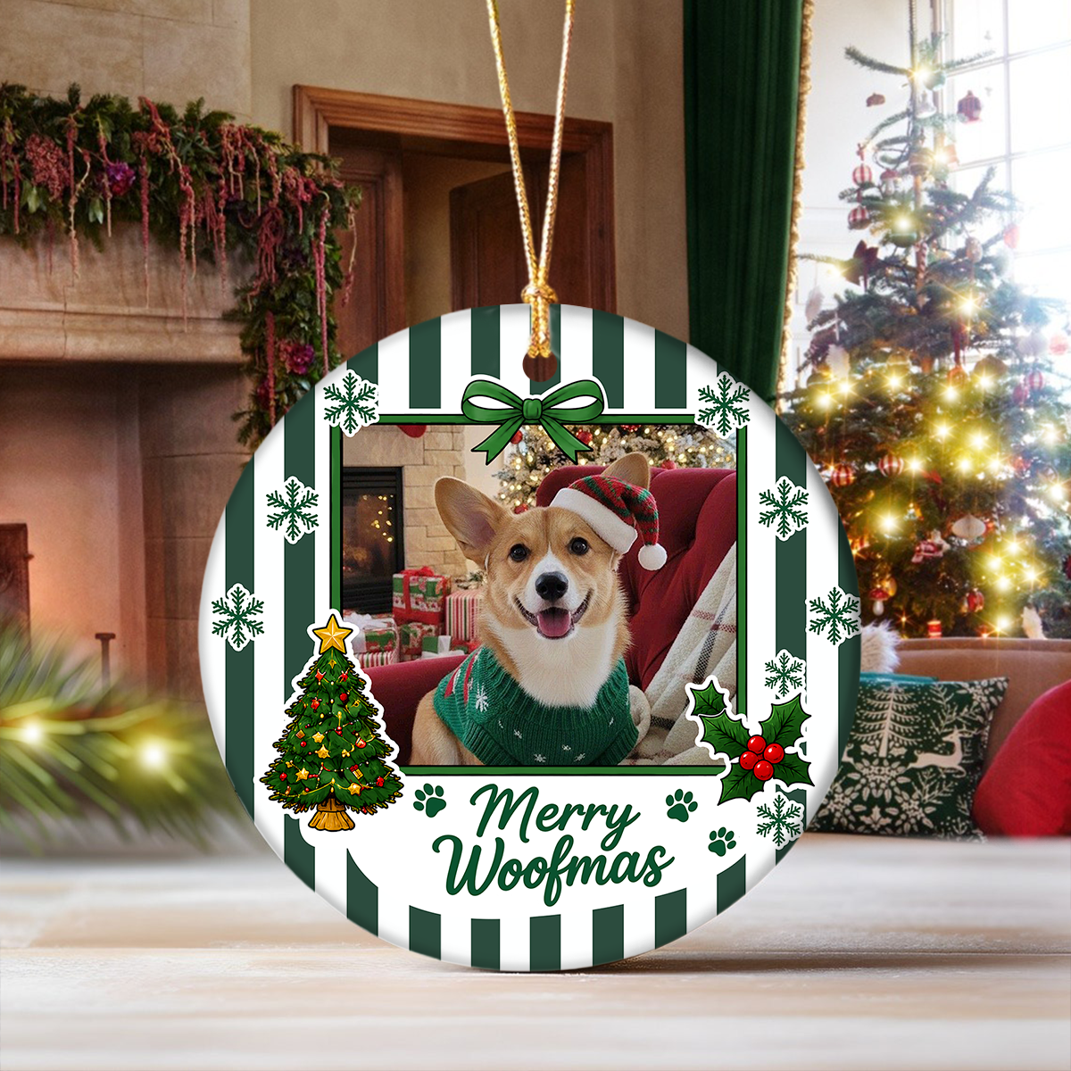 Custom Dog Cat Photo Merry Christmas Ceramic Ornament, Personalized Gift For Pet Lovers HA75 919144