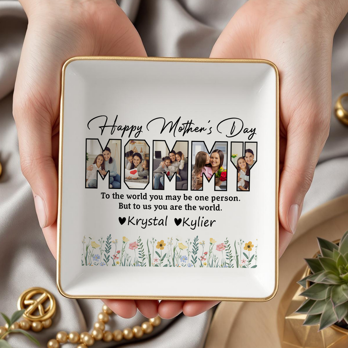 Custom Photo Happy Mother's Day To My World Jewelry Dish LM32 893147