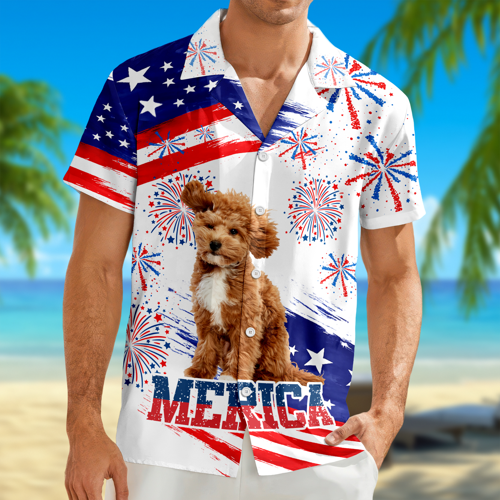 Custom Dog Photo Merica Hawaii Shirt TH10 169079