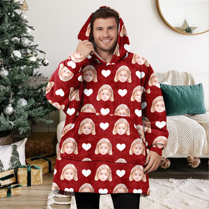 Custom Photo Face And Heart Icon Hoodie Blanket HA75 898286