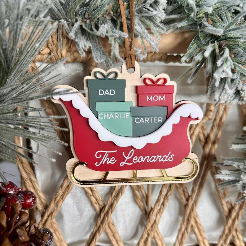 Personalized Name Sleigh Ornament, Family Keepsake, Christmas Gifts HO82 904304