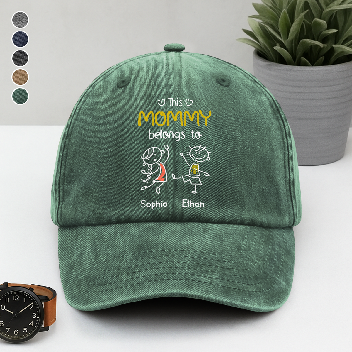 This Grandpa Belongs To Us Personalized Washed Denim Baseball Cap HA75 897156