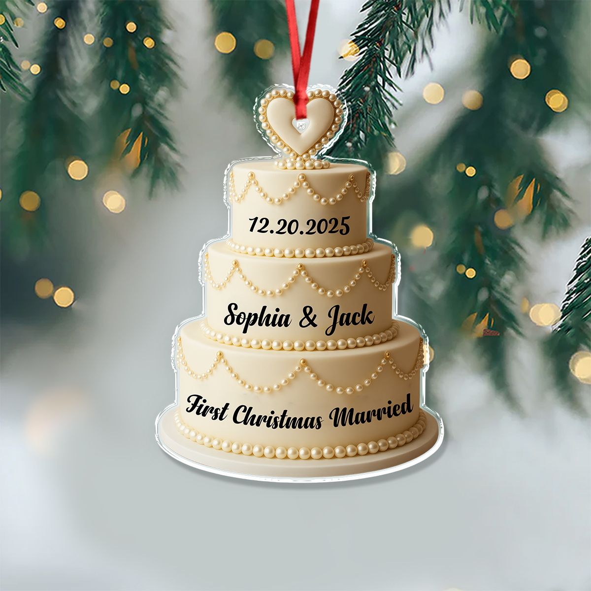 Personalized Wedding Cake - First Christmas Married Acrylic Ornament HA75 892976