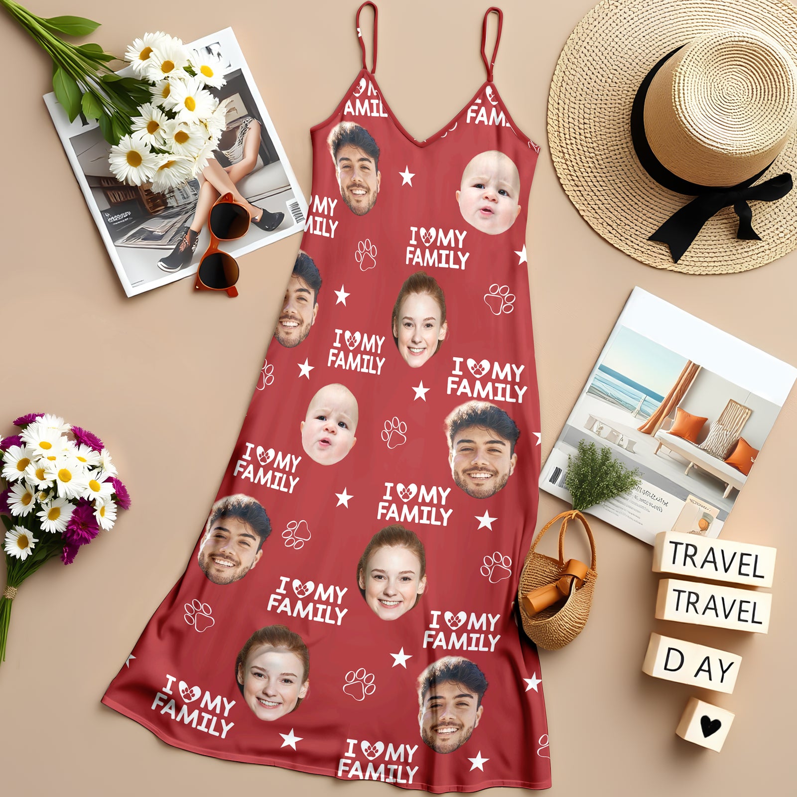 Custom Photo and Name I Love My Family V-Neck Cami Maxi Dress HA75 892150