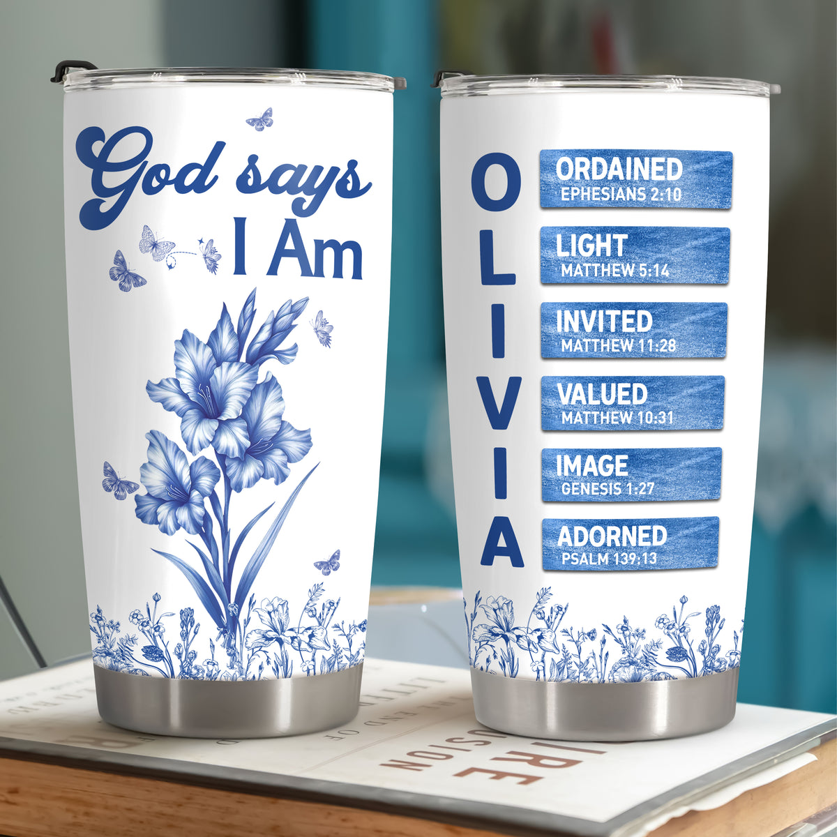 Custom Name Letter And Flower Toile De Jouy Style God Says I Am Fat Tumbler LM32 895357