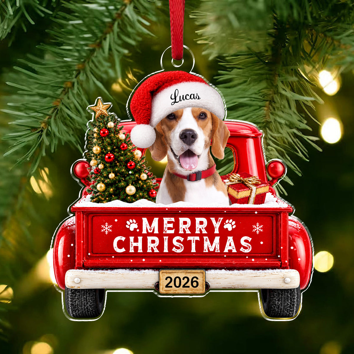 Custom Dog Photo Merry Woofmas Acrylic Ornament - Personalized Christmas Gift for Dog Lovers CH07 180496