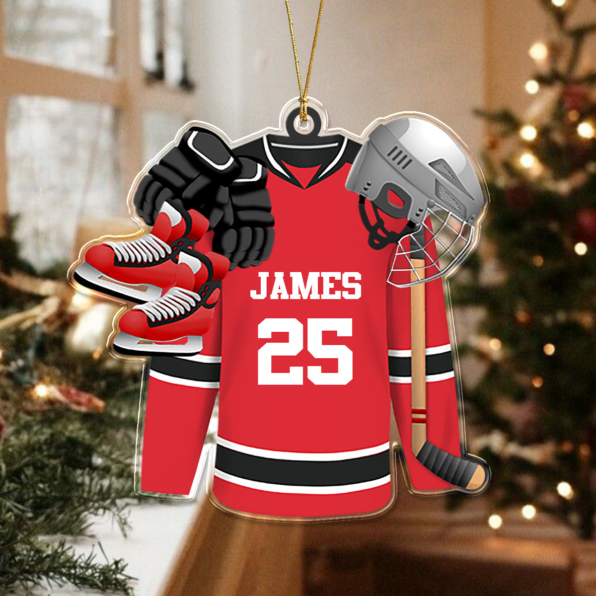 Personalized Hockey Skates Helmet And Stick Acrylic Ornament Gift For Hockey Lovers HO82 900034