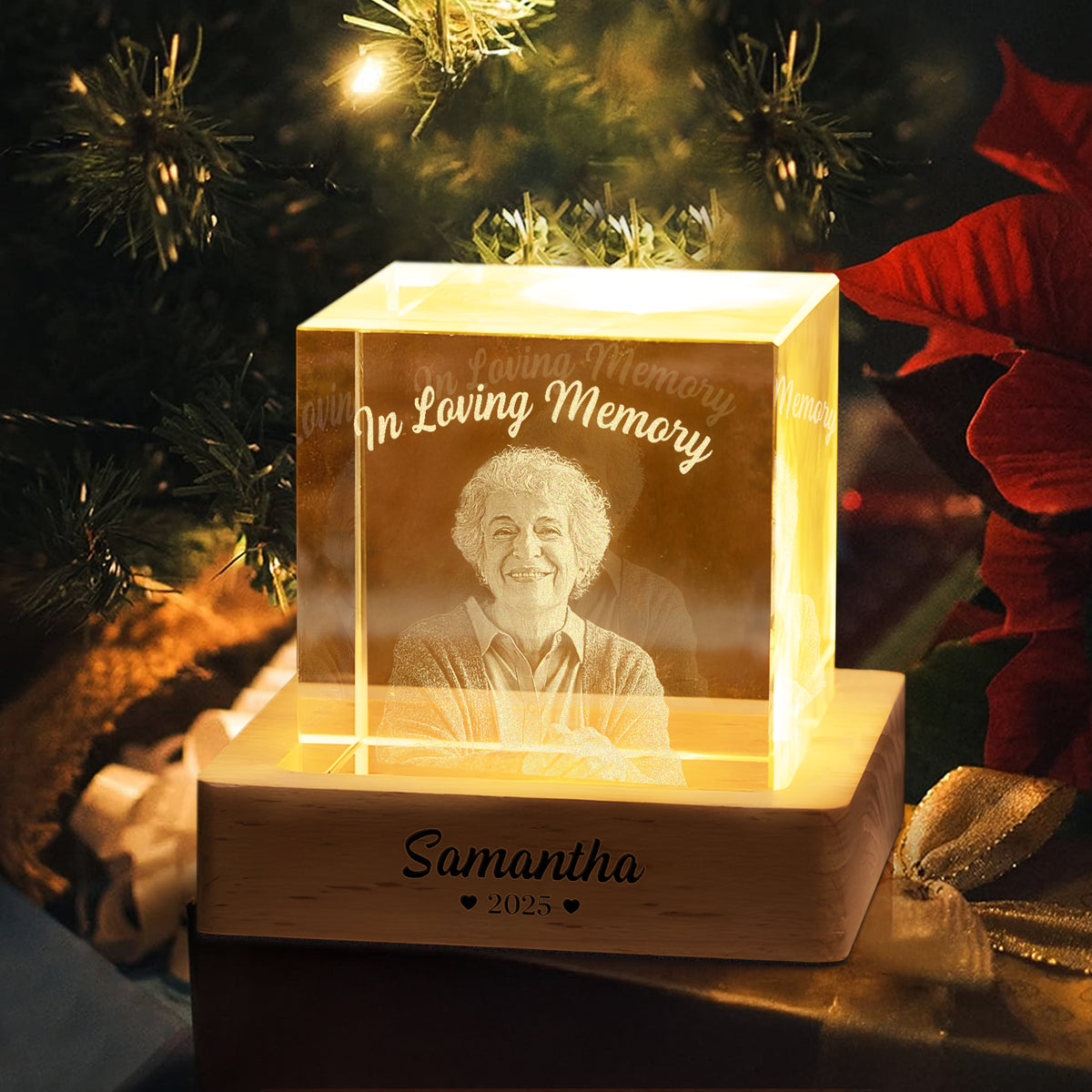 Custom Photo In Loving Memory Memorial Engraved Crystal Photo With Light HA75 898210