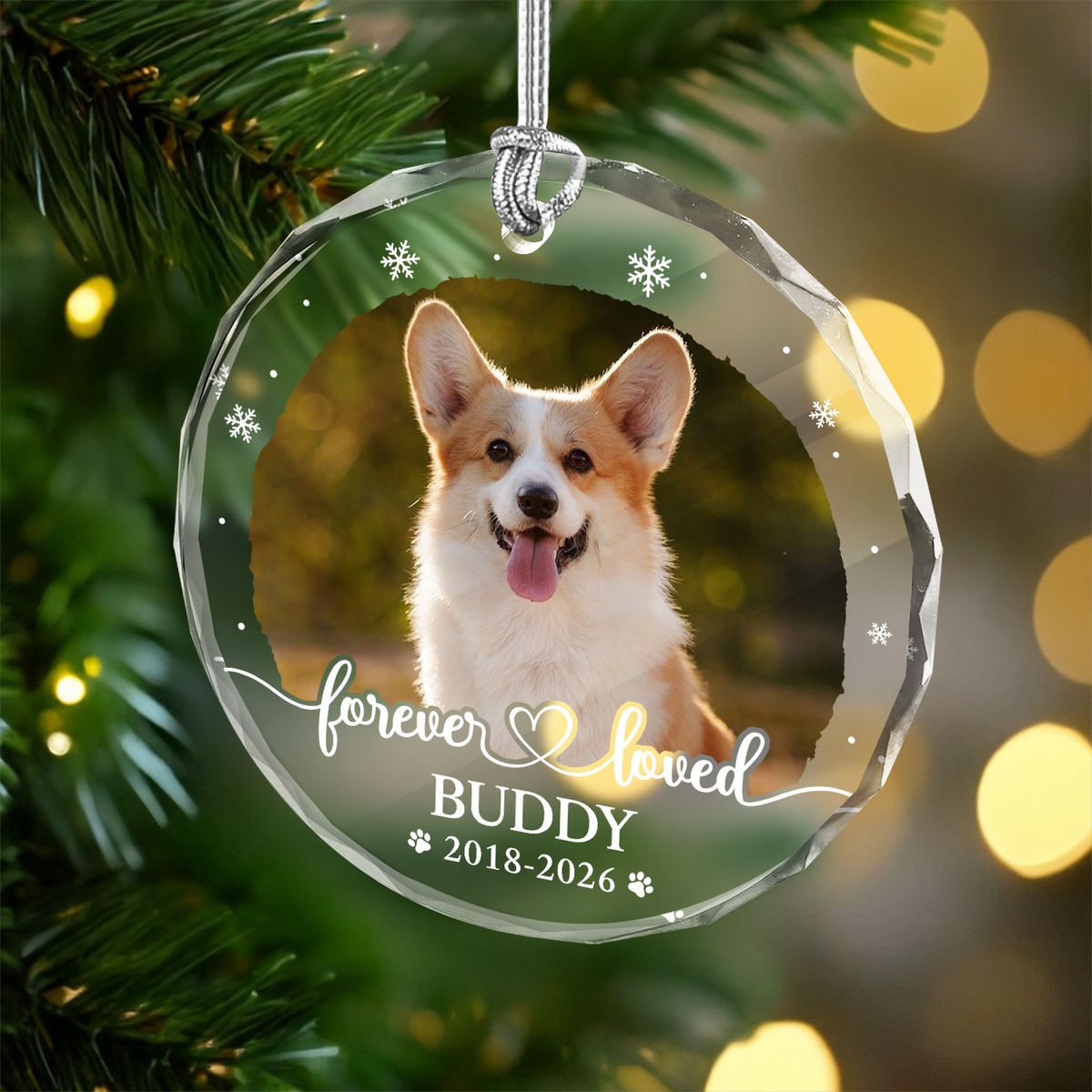 Custom Photo Forever Loved Memorial Glass Ornament HA75 922034