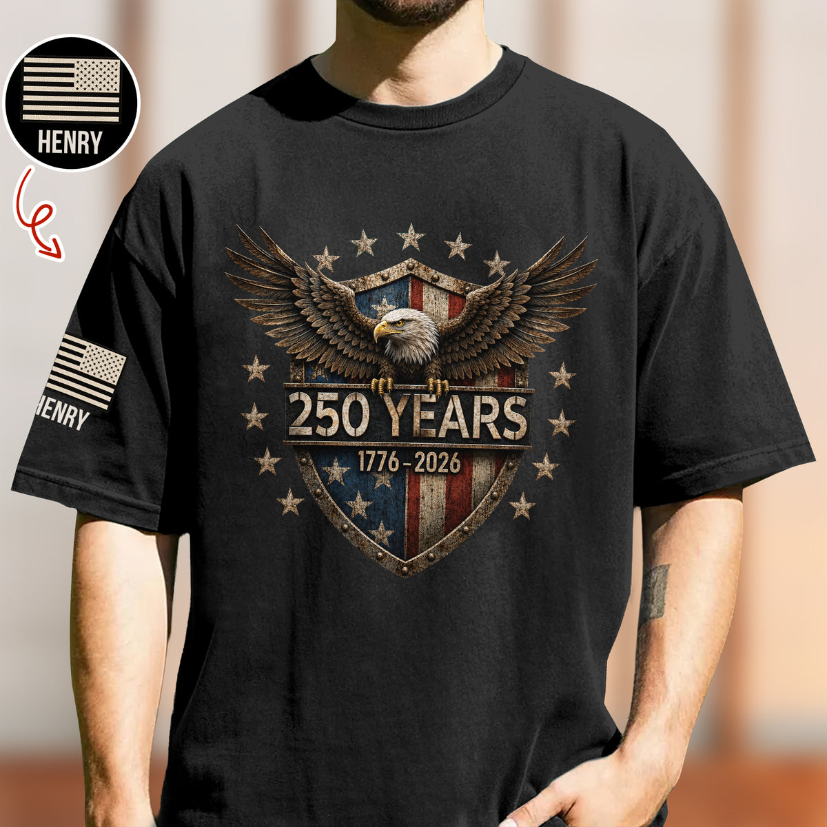 USA 250th Anniversary Eagle 250 Years 1776-2026 Short Sleeve Print Shirt LM32 669351