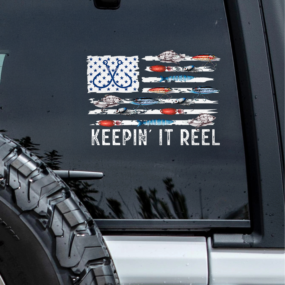 Keepin' It Reel Fishing Lure Flag Car Decal Sticker LM32 669335