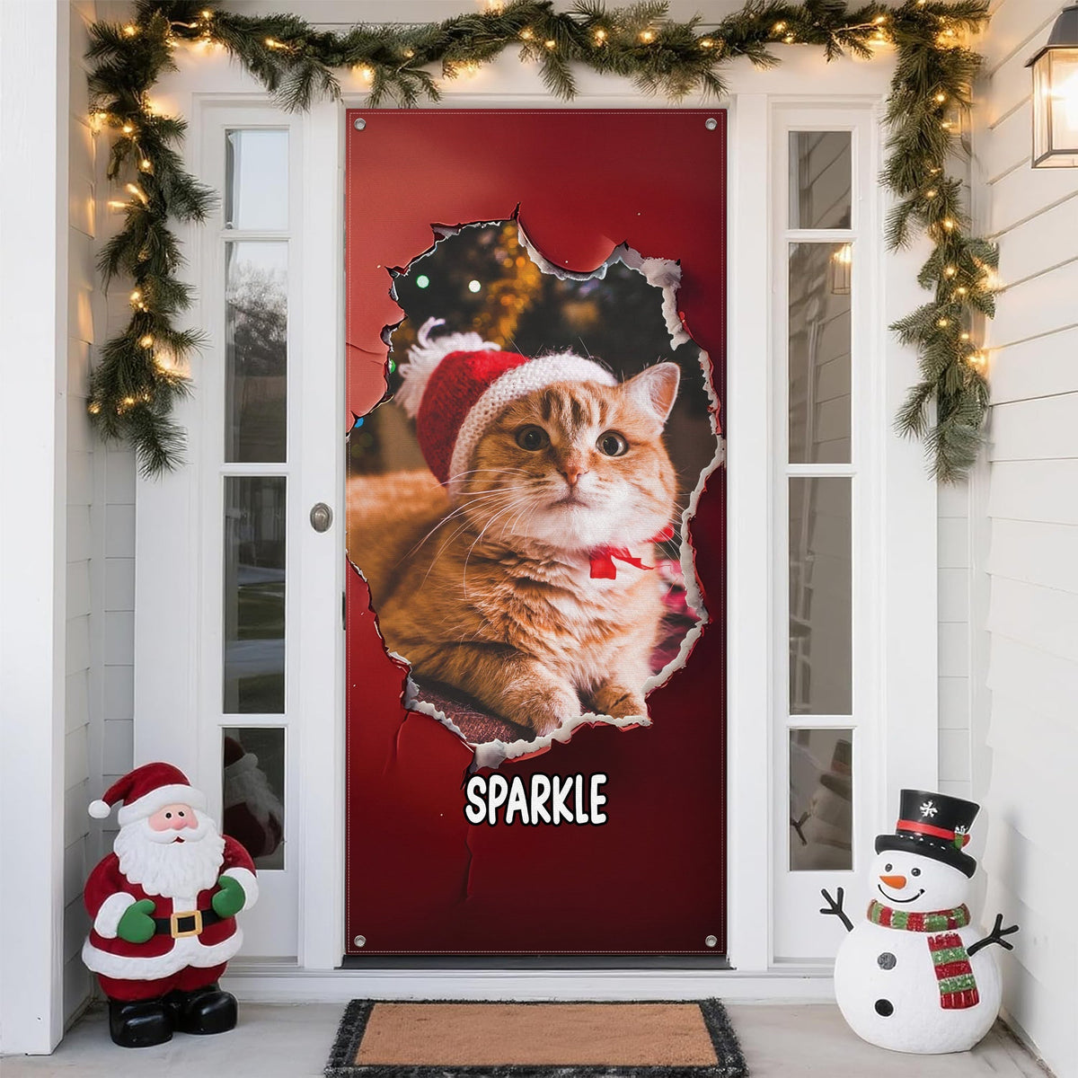 Custom Cat Photo Christmas Door Cover Gift For Cat Lovers TH10 896569