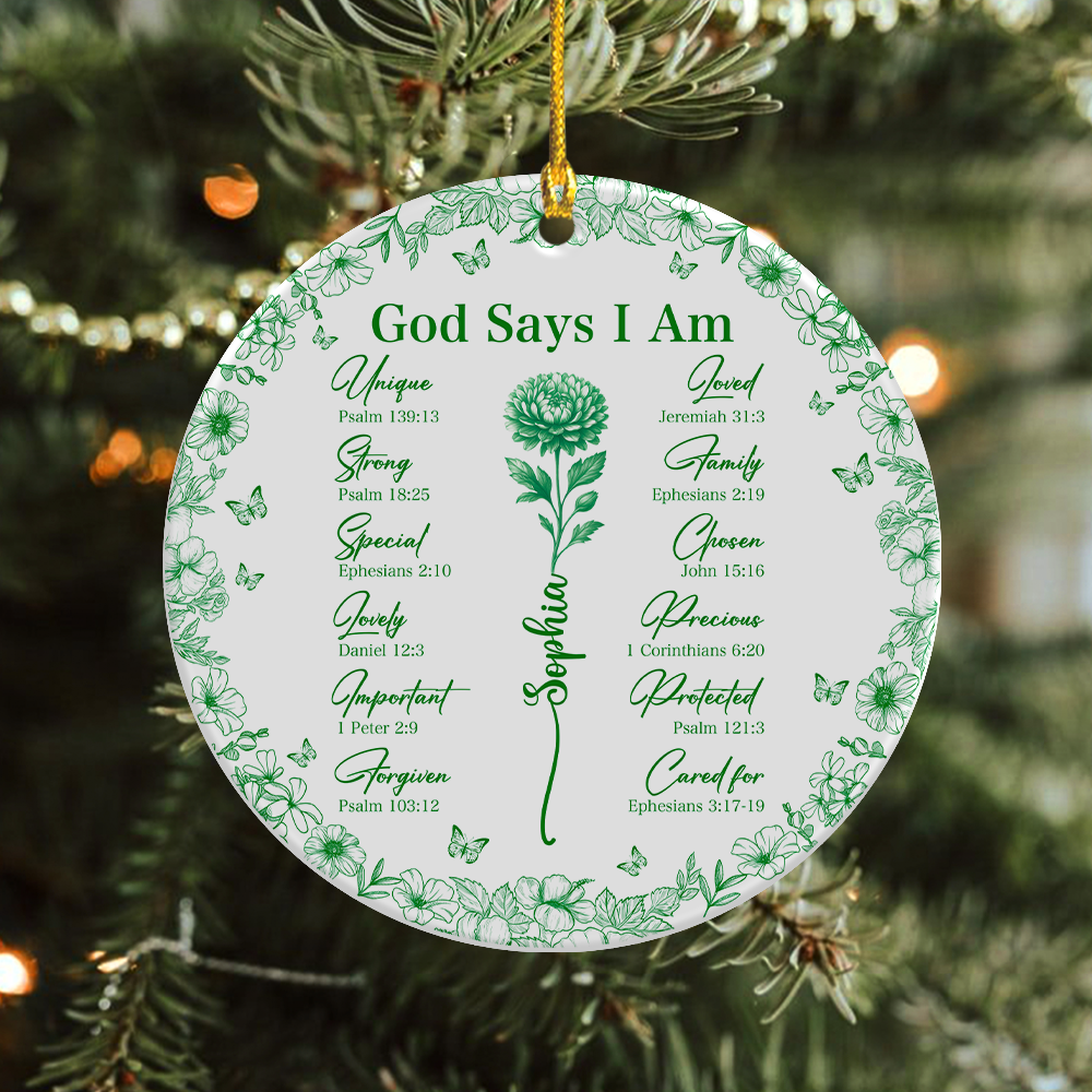 God Says You Are Christian Toile De Jouy Style - Personalized Ceramic Ornament HA75 897158