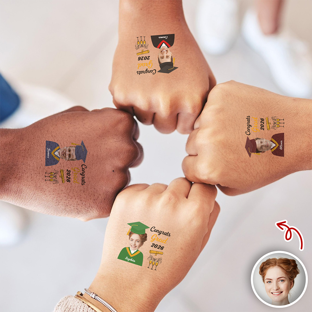 Custom Funny Face Congrats Grad 2026 Tattoos Graduation Day Party Decor HA75 920442