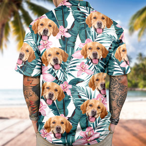 Custom Photo Funny Face Dog Cat Family Vacation Tropical Pattern Hawaii Shirt HA75 892308