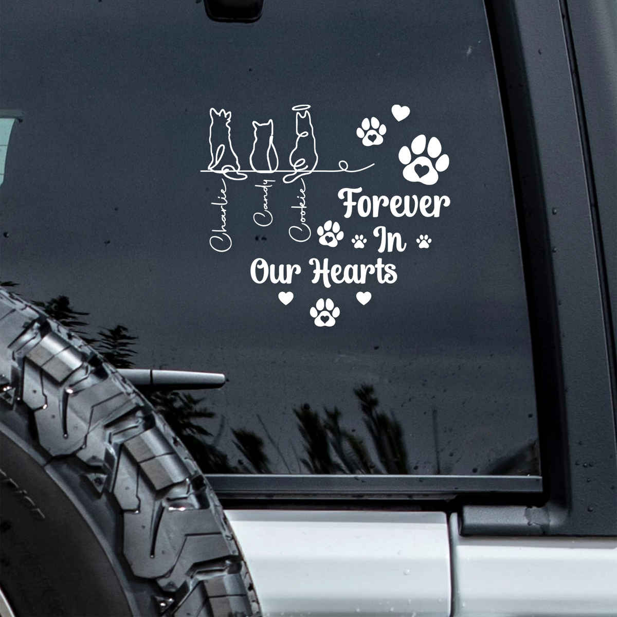Personalized Forever In Our Hearts Car Window Decal Sticker Gift For Dog Cat Lovers CH07 910258