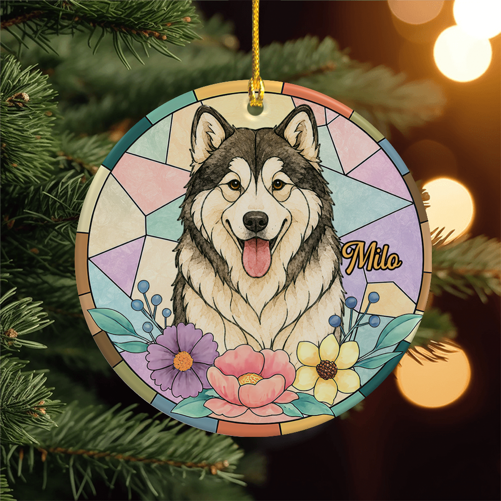 Custom Dog Photo With Sunflower Memorial Ceramic Ornament - Personalized Gift For Dog Lovers HO82 903326