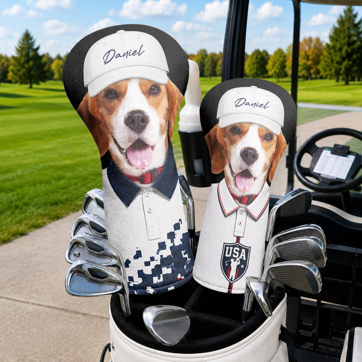 Custom Dog Cat Photo Golf Ball Pattern With America Flag Golf Head Cover HO82 902392