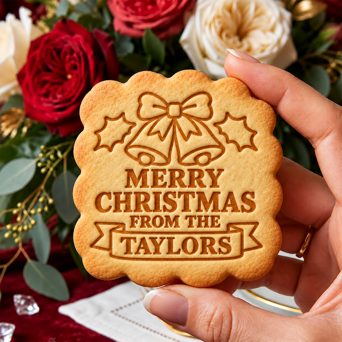 Custom Family Name Merry Christmas Cookie Cutter & Stamp CH07 181100