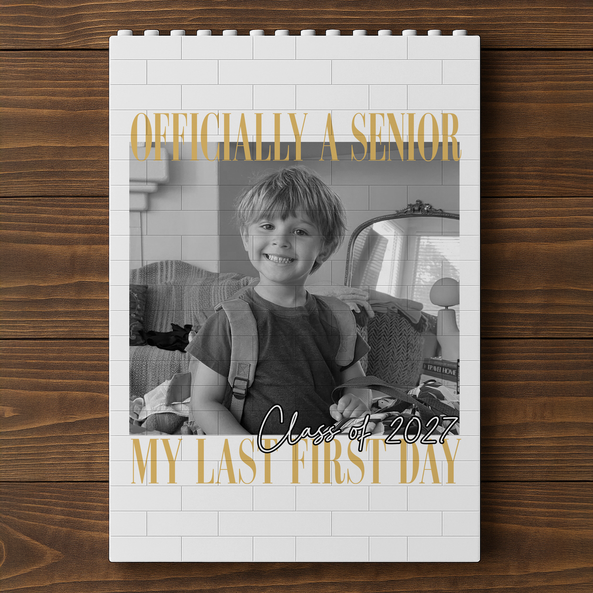 Personalised Vintage Photo And Year Senior - Officially A Senior - My Last First Day Building Block HO82 903298