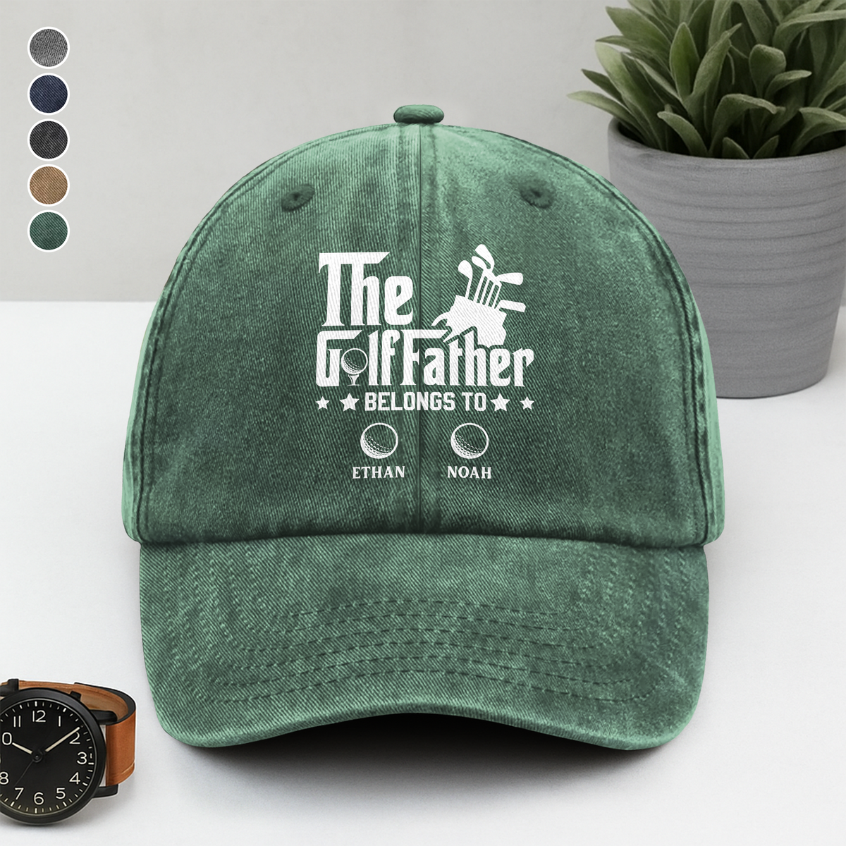 Personalized The Golffather Washed Denim Baseball Cap HA75 897098