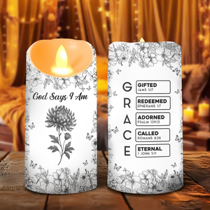 God Says I Am Name Letter In Bible Toile De Jouy Style - Personalized Led Candle CH07 896958