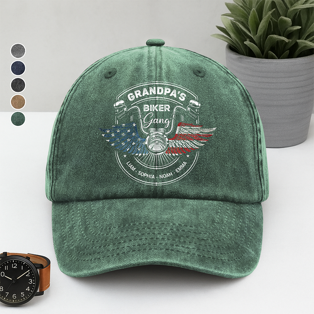 Personalized Grandpa's Biker Gang Washed Baseball Denim Cap CH07 896634