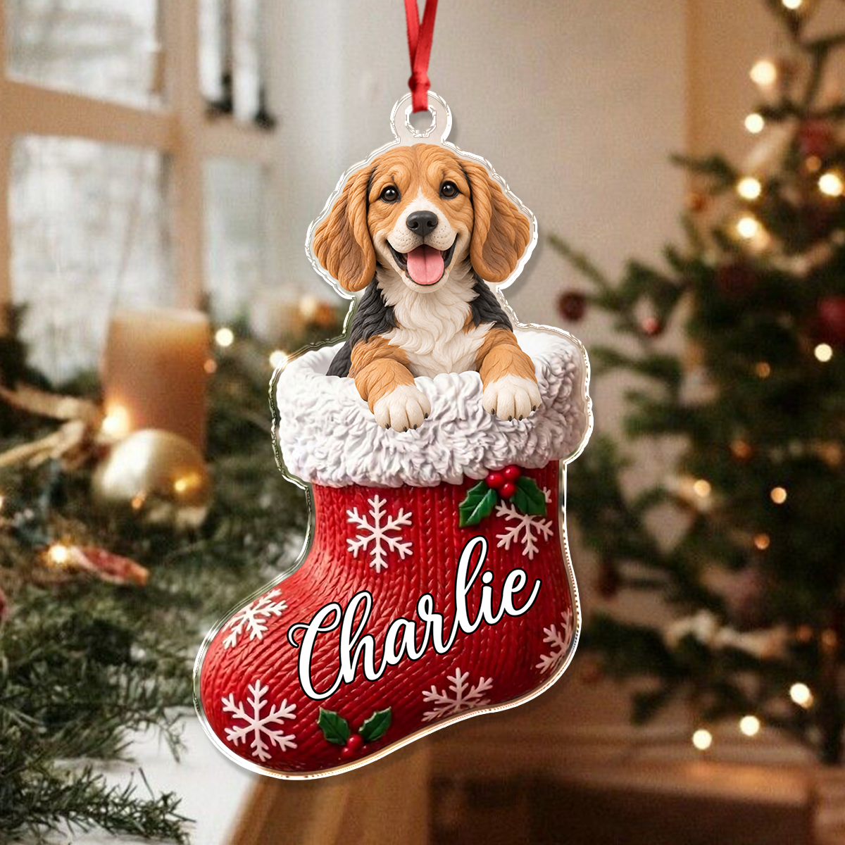Personalized Pet Face Christmas Stocking Acrylic Ornament TH10 171451