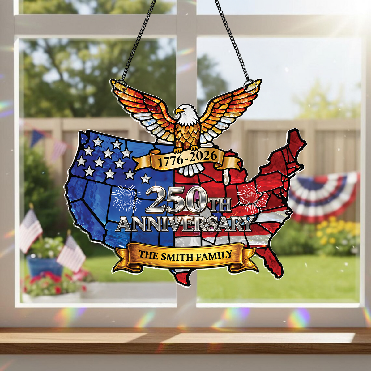Custom Family Name American Eagle 250th Anniversary Acrylic Suncatcher CH07 910620