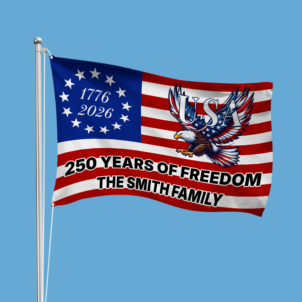 Custom Family Name 250 Years Of Freedom Eagle Patriotic 1776–2026 Banner House Flag HA75 898796