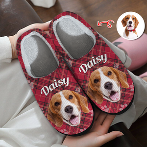 Custom Dog Photo Flannel Patten Slipper Xmas Gift For Dog Lovers CH07 896270
