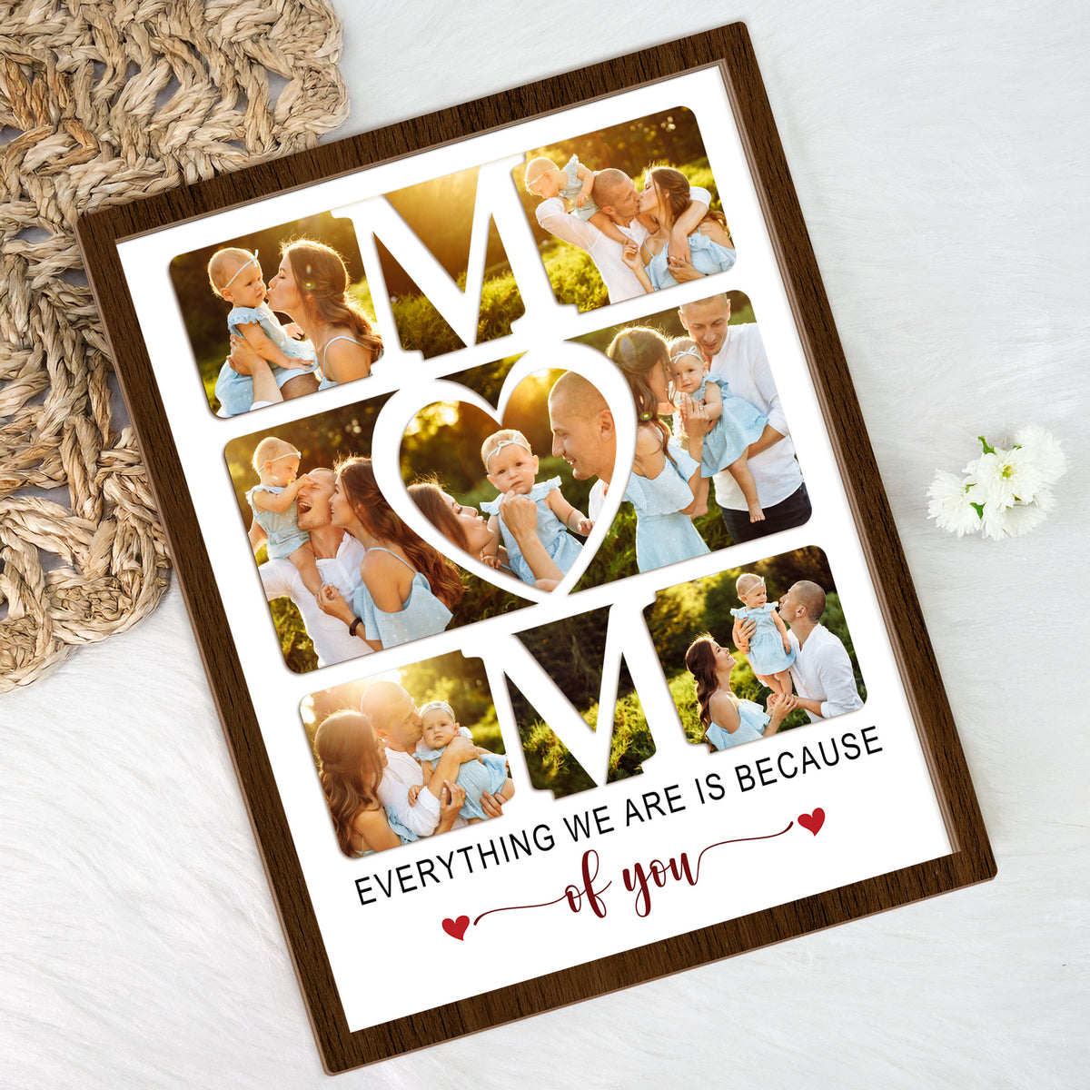 Custom Photo Mom Everything We Are Is Because Of You 2-Layered Wooden Plaque With Stand HO82 901536