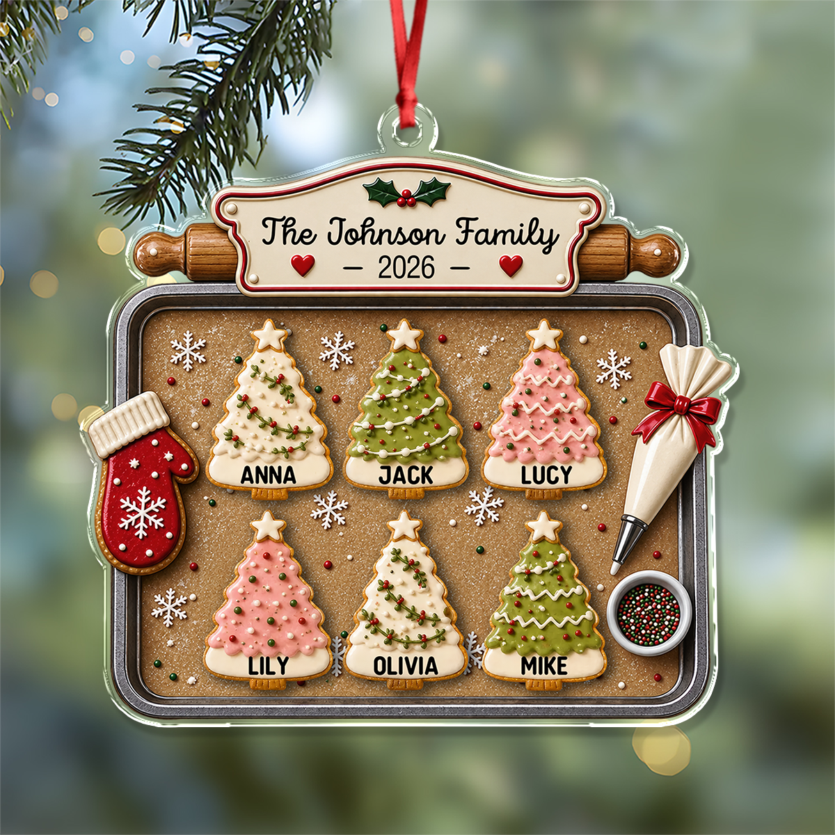Personalized Custom Family Name Cookie Christmas Tree Acrylic Ornament For Family TH10 171135