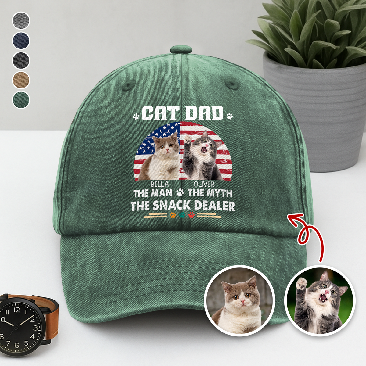 Custom Photo Cat Dad The Man The Myth The Snack Dealer - Personalized Washed Denim Baseball Cap CH07 896580
