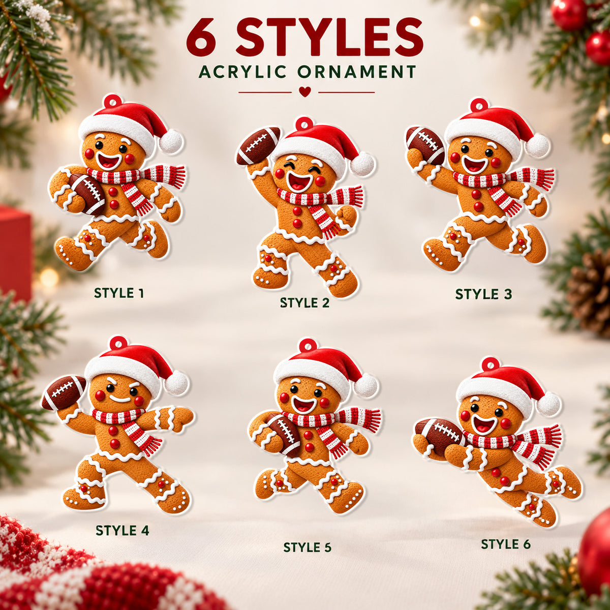 Custom Name Gingerbread Football Acrylic Ornament, Personalized Christmas Decoration for Sports Lovers LM32 670011