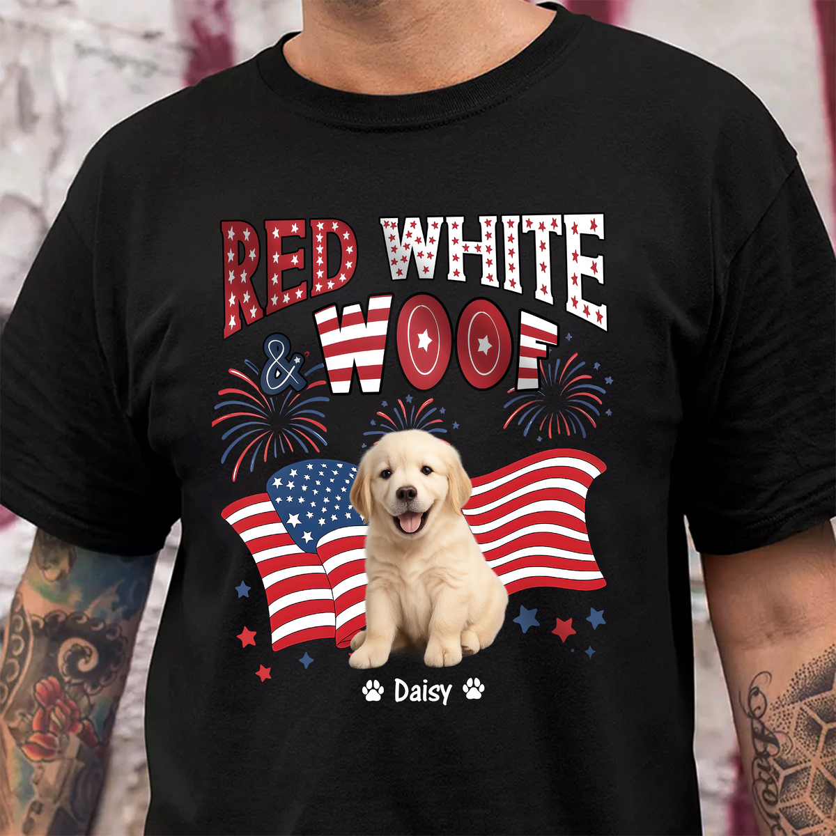 Custom Dog Photo Red White Woof Dark Shirt HA75 892642