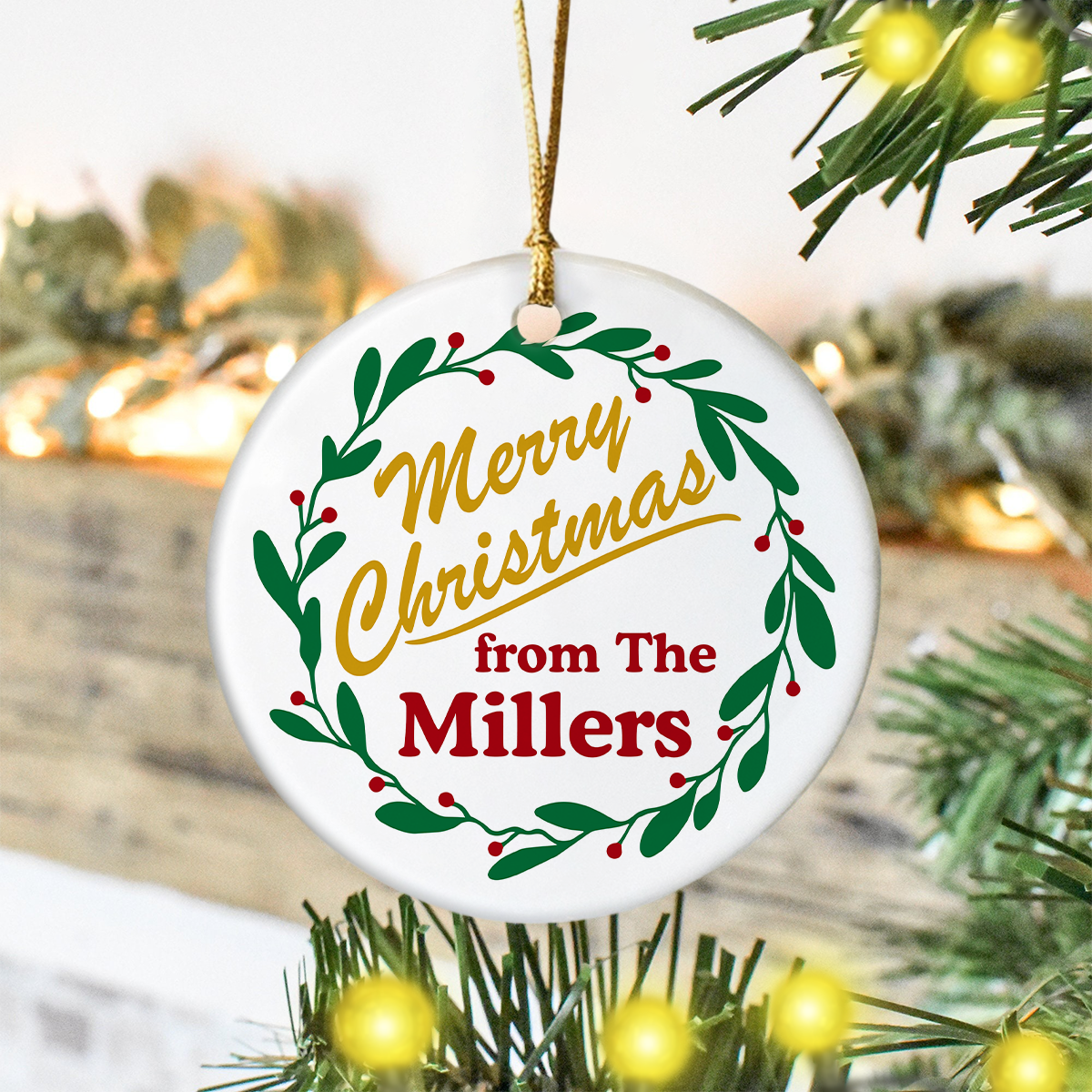 Custom Family Name Merry Christmas Ceramic Ornament TH10 171531