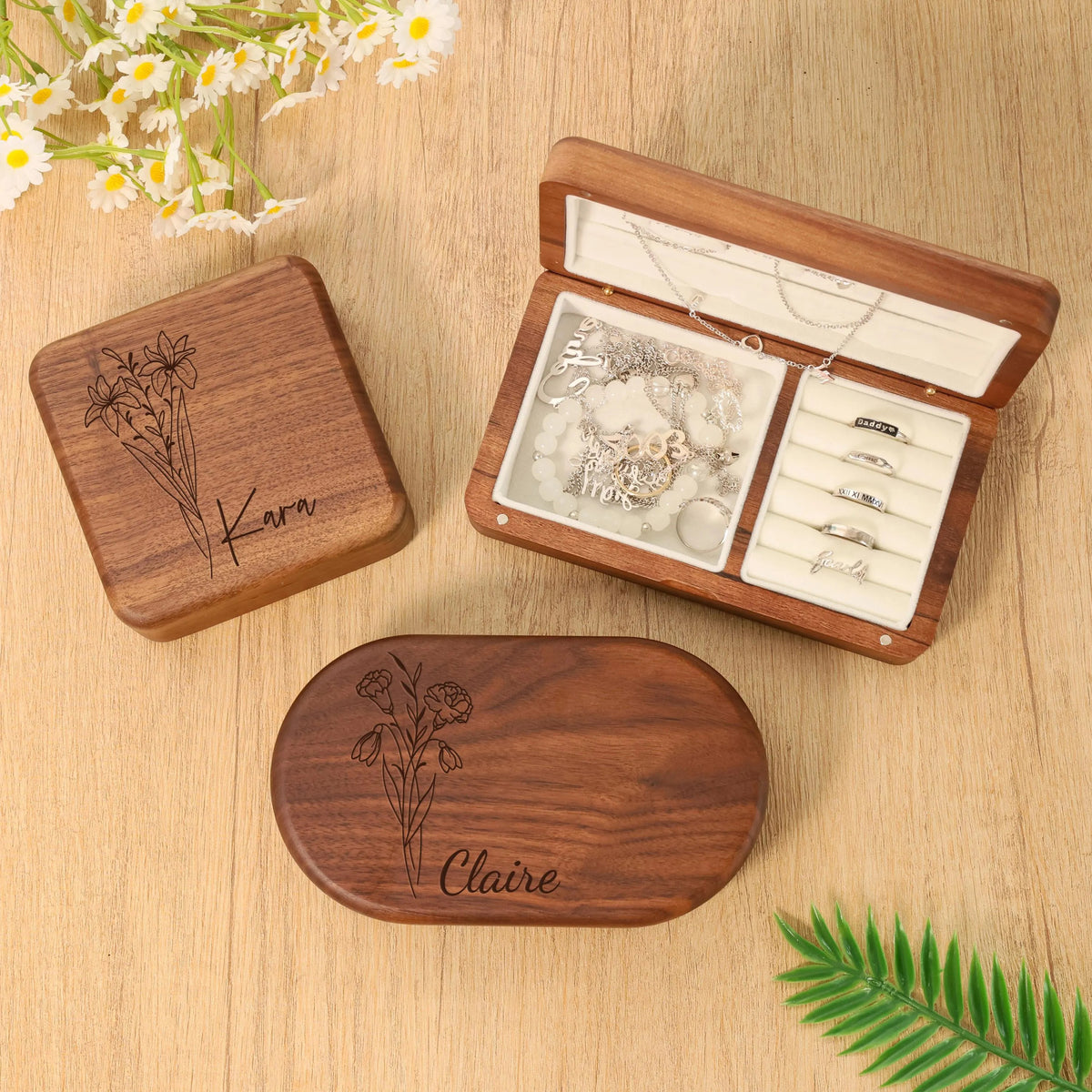 Personalized Engrave Wood Jewelry Box for Women/ Bridal Party Gifts/ Mother's day Gift/ Birthday Anniversary Gift HA75 920590