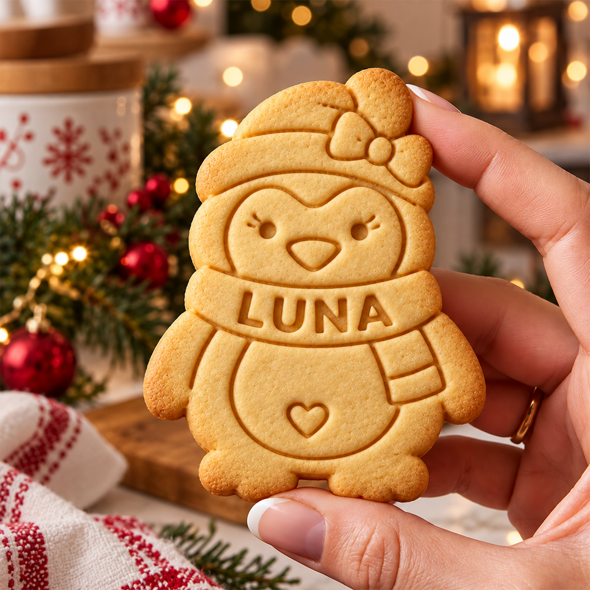 Custom Name Christmas Penguin Shaped Cookie Stamp CH07 181094