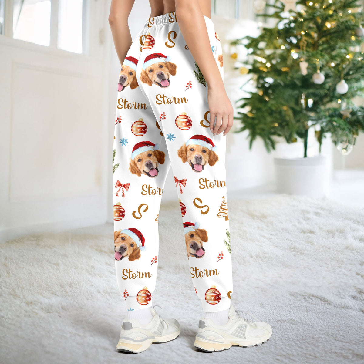 Custom Photo Santa Claus Pine Tree Snowflakes Long Sweatpants LM32 895625