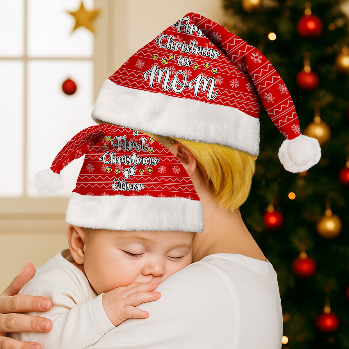 Personalized First Christmas As Mom Matching Family Santa Hat LM32 893971