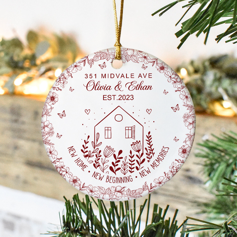 New House New Beginning New Memories Toile De Jouy Syle Personalized Ceramic Ornament HA75 897096