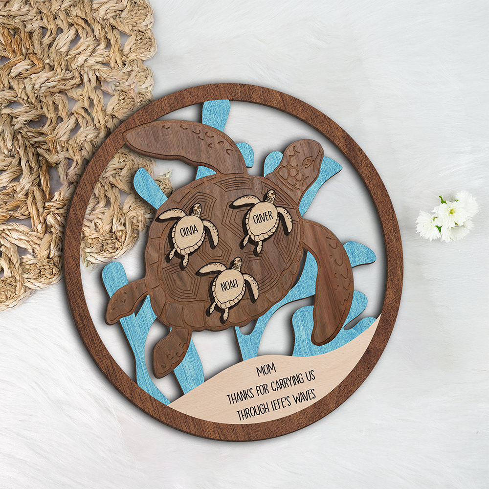 Personalized Mom Thanks For Carrying Us Though Life's Waves 2-Layered Wooden Plaque TH10 169091