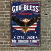 Custom Family Name God Bless America Eagle 1776–2026 Patriotic Metal Sign HA75 920120