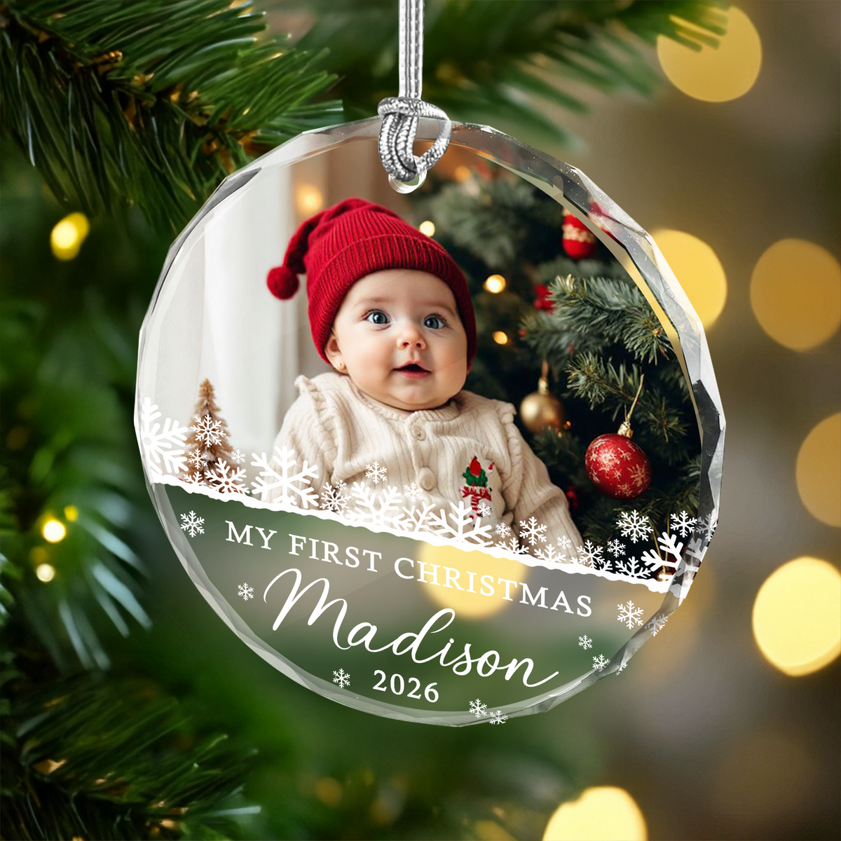 Custom Photo Baby's First Christmas Glass Ornament, New Baby Gift, Newborn Christmas Gift HA75 919146