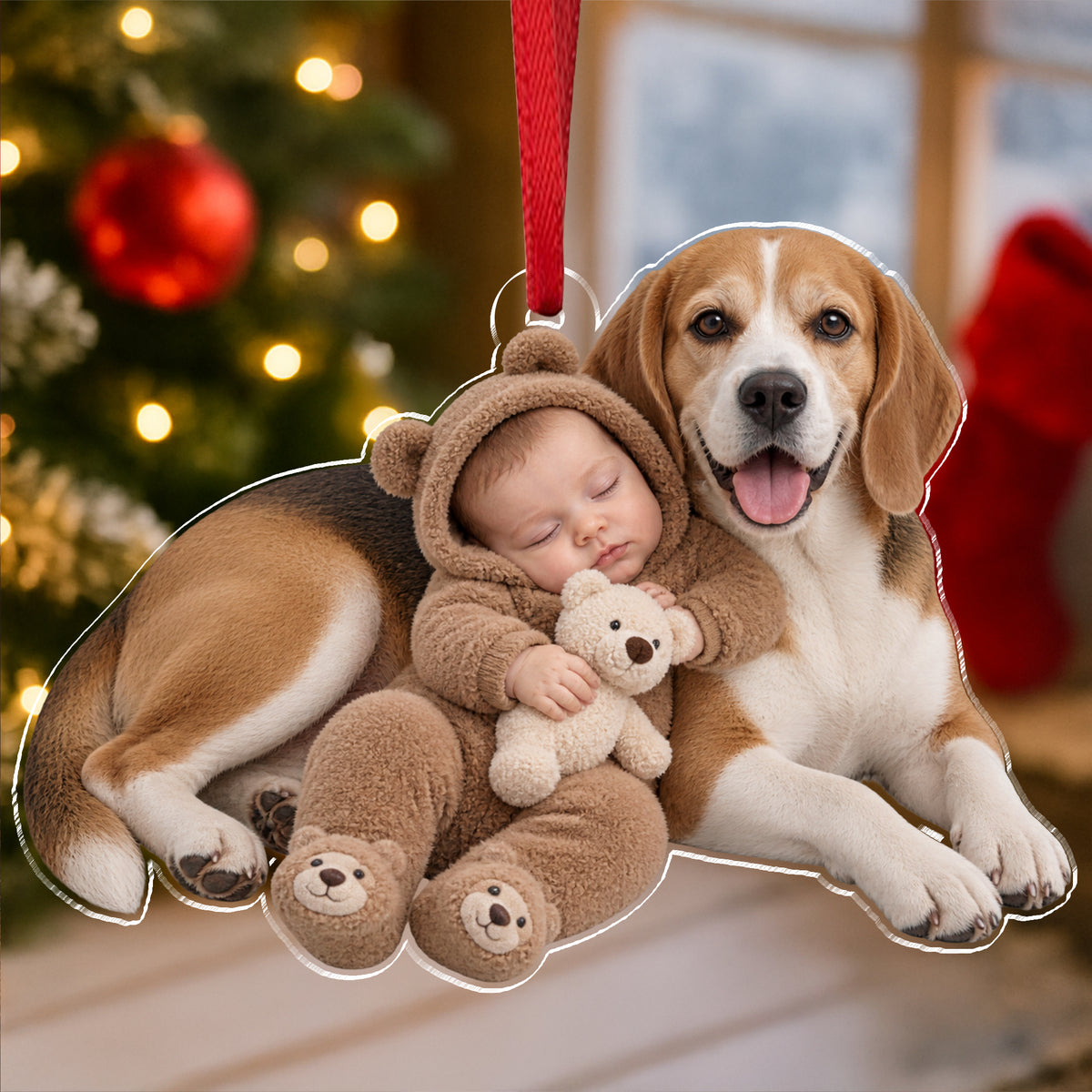 Custom Dog & Baby Photo Acrylic Ornament - Personalized Family Keepsake Gift CH07 180570