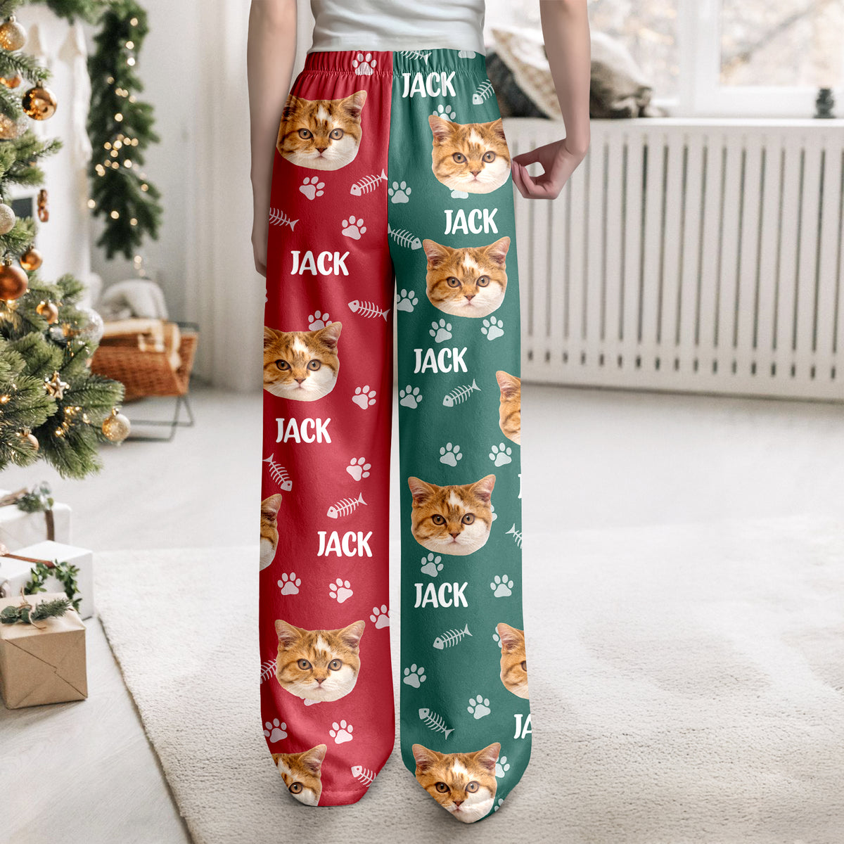 Custom Cat Face Photo Color Split Sweatpants Gift For Christmas HO82 900388