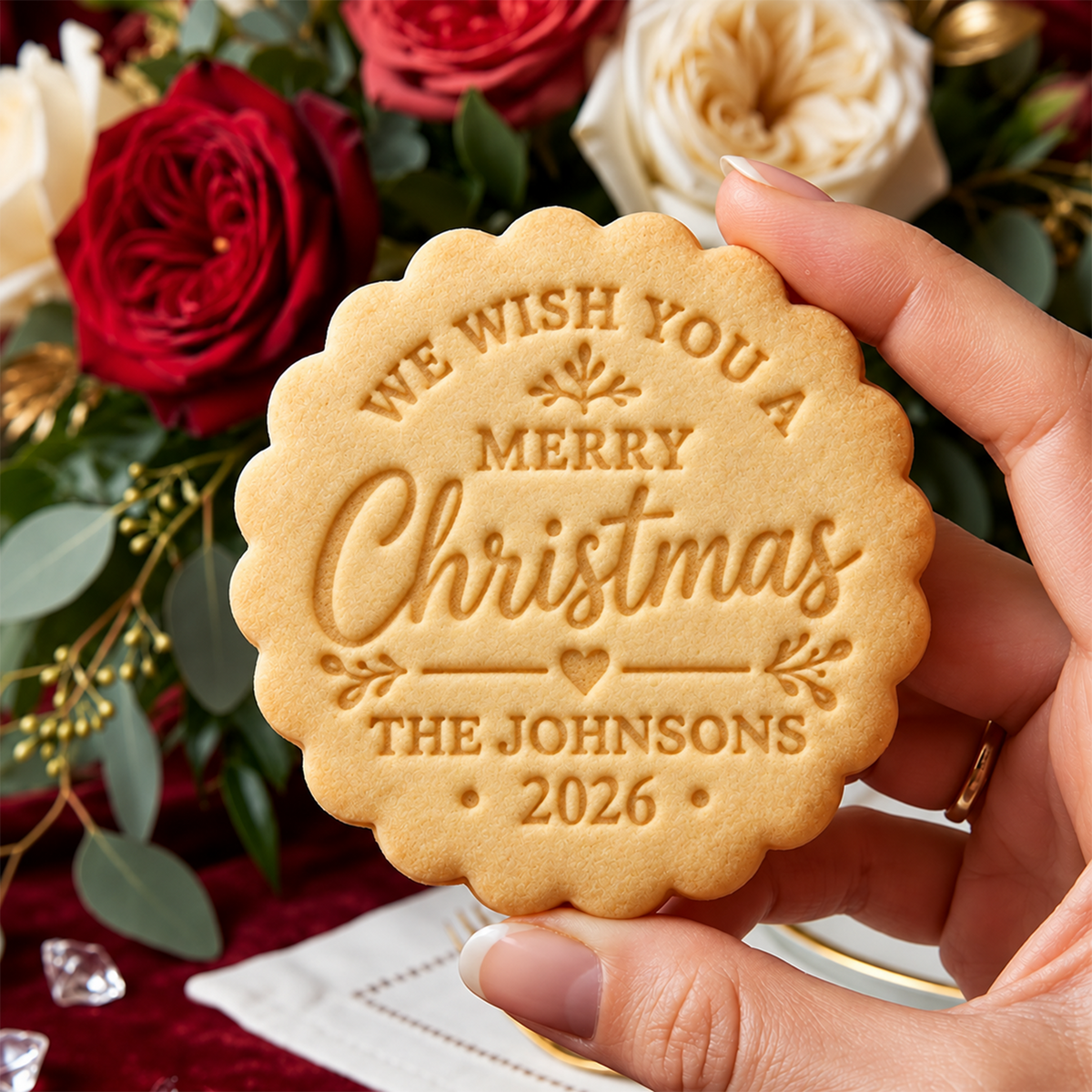 Personalized Family Name We Wish You A Merry Christmas Cookie Stamp, Holiday Baker Gift HO82 904126